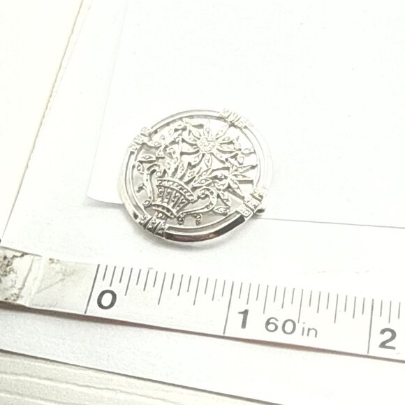 Vintage Sterling Silver Flower Basket Brooch Marcasite Round Pin - Picture 8 of 8